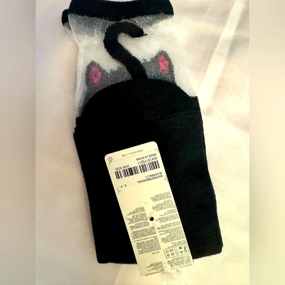 Forever 21 Black Lucky Cat mesh Socks with Red and Gold Accents - NWT